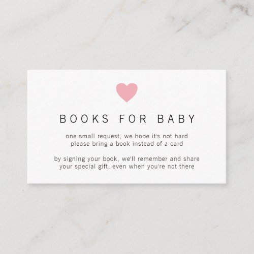 Pink Heart Simple Girl Books for Baby Shower Enclosure Card