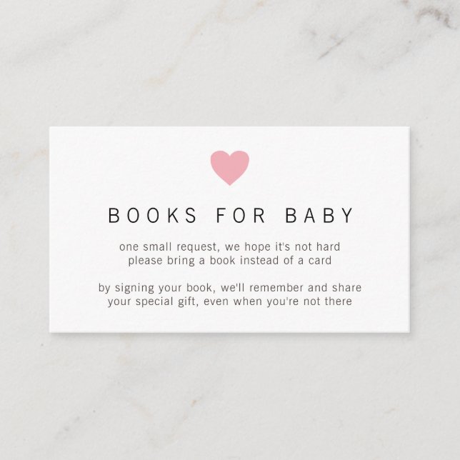 Pink Heart Simple Girl Books for Baby Shower Enclosure Card (Front)
