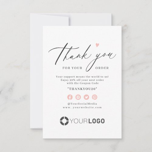 Pink heart simple script business logo thank you card