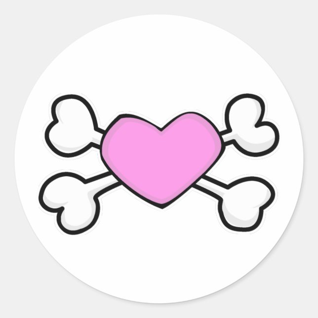 pink heart Skull and Crossbones Classic Round Sticker (Front)