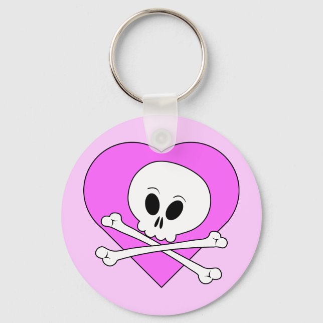 Pink Heart Skull Keychain (Front)