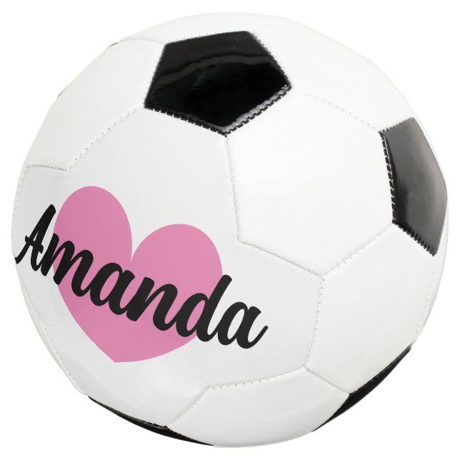 Pink heart soccer ball with custom name (Three Quarter)