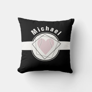 Pink Heart Softball Love Personalized Baseball Throw Pillow
