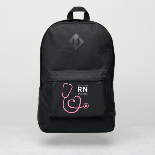 Pink heart stethoscope cool nurse name port authority backpack