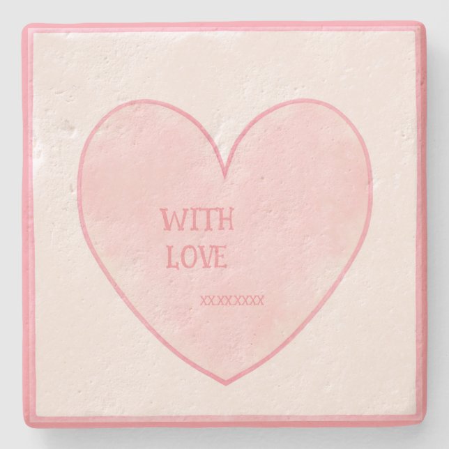 Pink Heart Stone Coaster (Front)