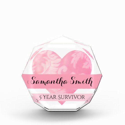 Pink Heart Survivor Acrylic Award Octagonal rv Acrylic Award