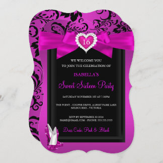 Pink Heart Sweet 16 Birthday Party High Heels Invitation
