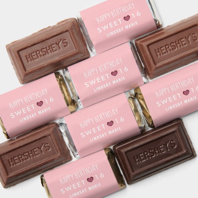  Pink Heart Sweet Sixteenth Birthday Custom Hershey's Miniatures (Assorted)