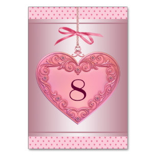 Pink Heart Swirl Dot Pink Table Number