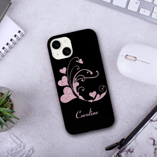 Pink Heart Swirl Faux Glitter Case-Mate iPhone 14 Case