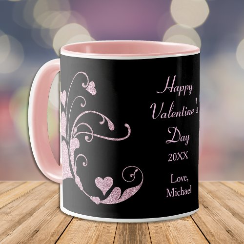 Pink Heart Swirl Glitter Valentines Day Mug