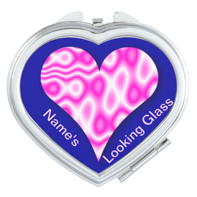 Pink Heart Swirl Looking Glass (Customizable) Vanity Mirror (Front)