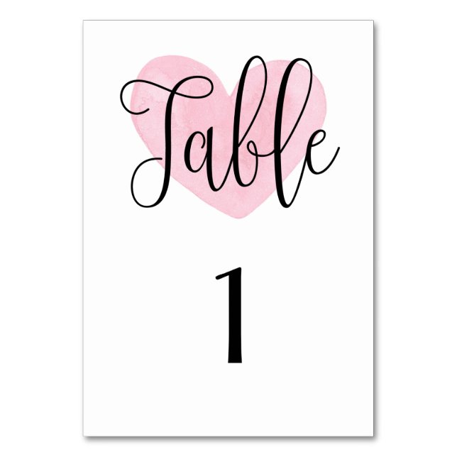 Pink heart table number. Romantic modern wedding Table Number (Front)