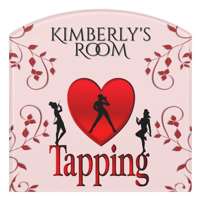 Pink Heart Tap Dance Add Name  Door Sign (Contour Front)