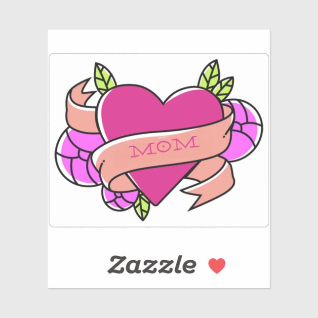 Pink Heart Tattoo MOM flowers Love Fun Sticker (Sheet)