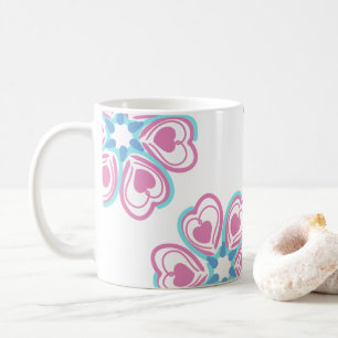 pink heart teal romantic geometric art coffee mug