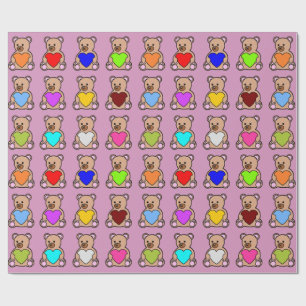 Pink Heart Teddy Bears Wrapping Paper