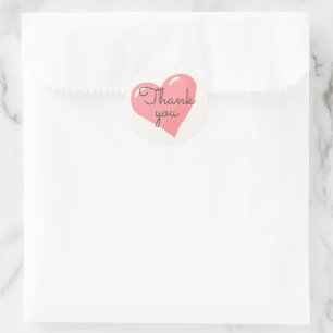Pink heart thank you classic round sticker