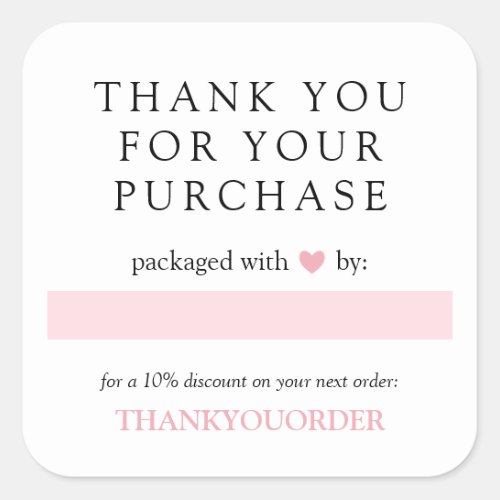 Pink Heart Thank You For Order Square Sticker