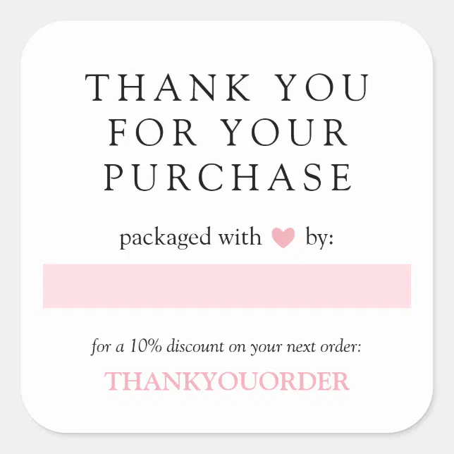 Pink Heart Thank You For Order Square Sticker | Zazzle