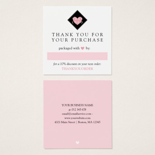 Pink Heart Thank You For Order Your Logo (Front & Back)