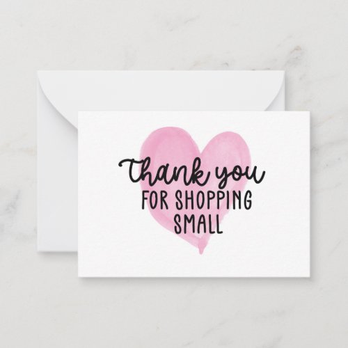 Pink Heart Thank You For Shopping Small  Note Card