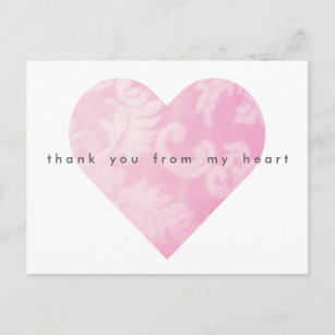 Pink Heart Thank You Postcard Customizable