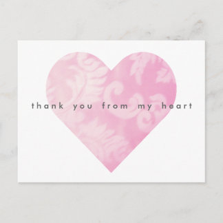 Pink Heart Thank You Postcard Customizable