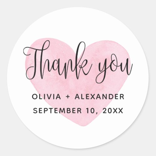 Pink heart thank you Romantic script wedding Classic Round Sticker