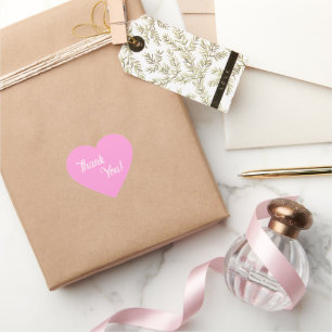 Pink Heart Thank You Script Favor Stickers
