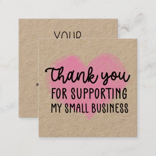 Pink Heart Thank You Supporting My Small Business Square Business Card