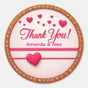 💖 Pink Heart Thank You Wedding Favor 💖 Classic Round Sticker