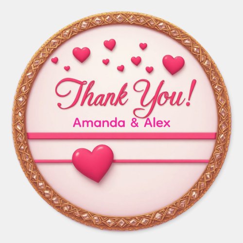  Pink Heart Thank You Wedding Favor  Classic Round Sticker
