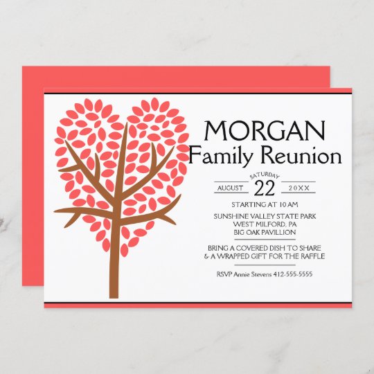 Pink Heart Tree Family Reunion On White Invitation | Zazzle.com