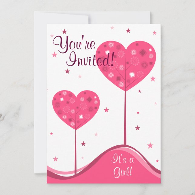 Pink Heart Trees Valentine Baby Shower Invitation (Front)