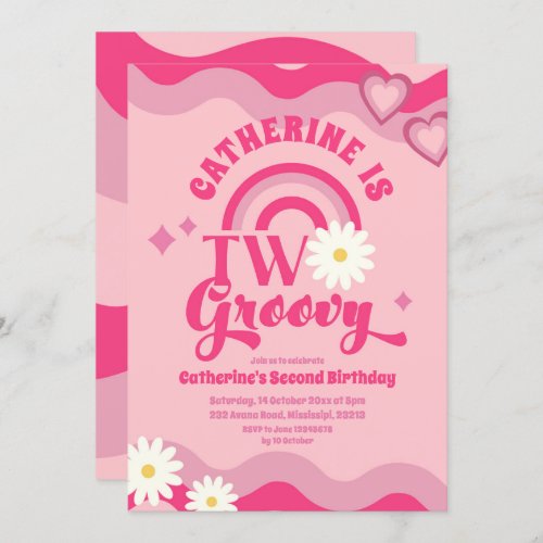 Pink Heart Two Groovy Invitation