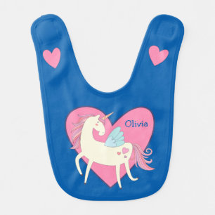Pink Heart Unicorn Personalized Bib
