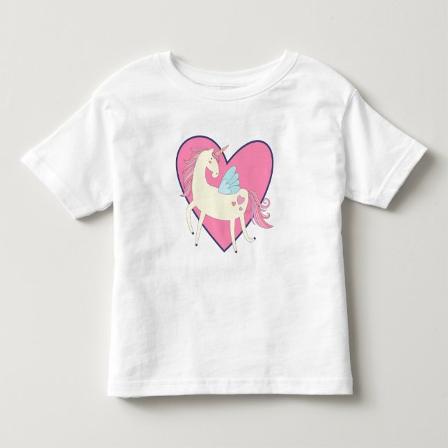 Pink Heart Unicorn Toddler T-shirt (Front)