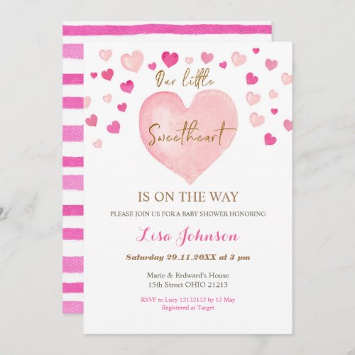 Pink Heart Valentine Baby shower Invitation