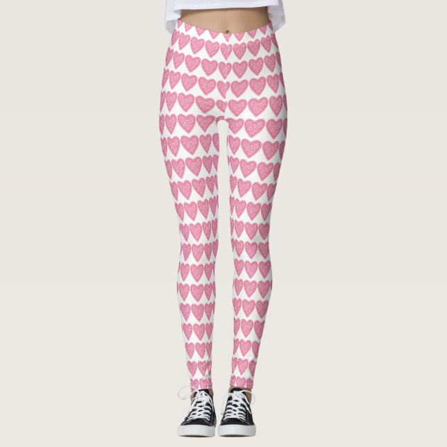 Pink Heart Valentine Leggings (Front)