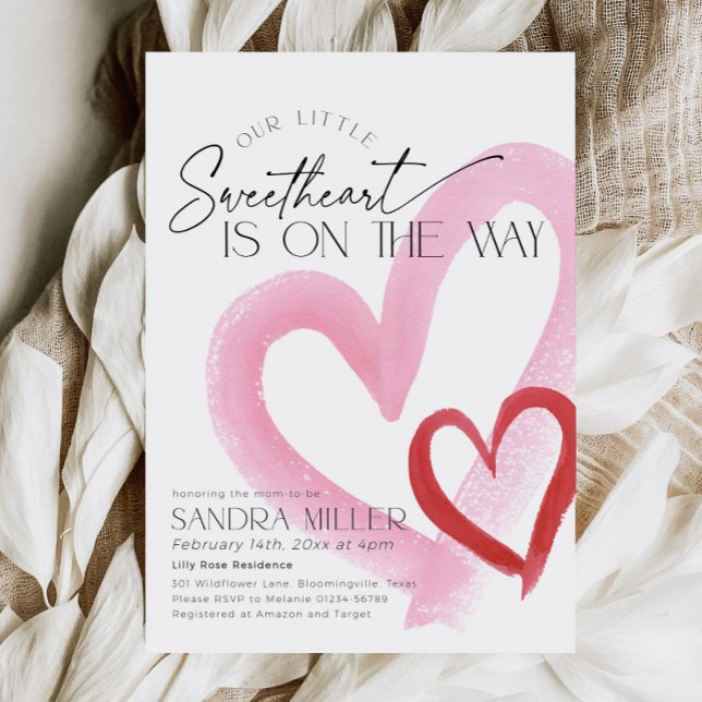 Pink Heart Valentine Little Sweetheart Baby Shower Invitation (Little Sweetheart Baby Shower invitation for valentines day)