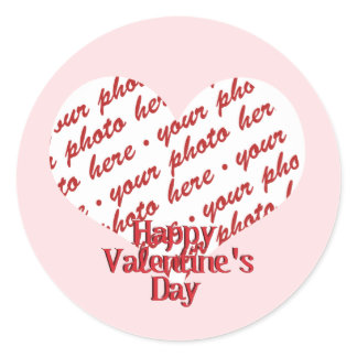 Pink Heart Valentine Photo Frame Classic Round Sticker