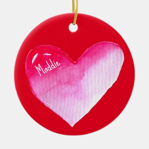 Pink heart valentine pop art ceramic ornament