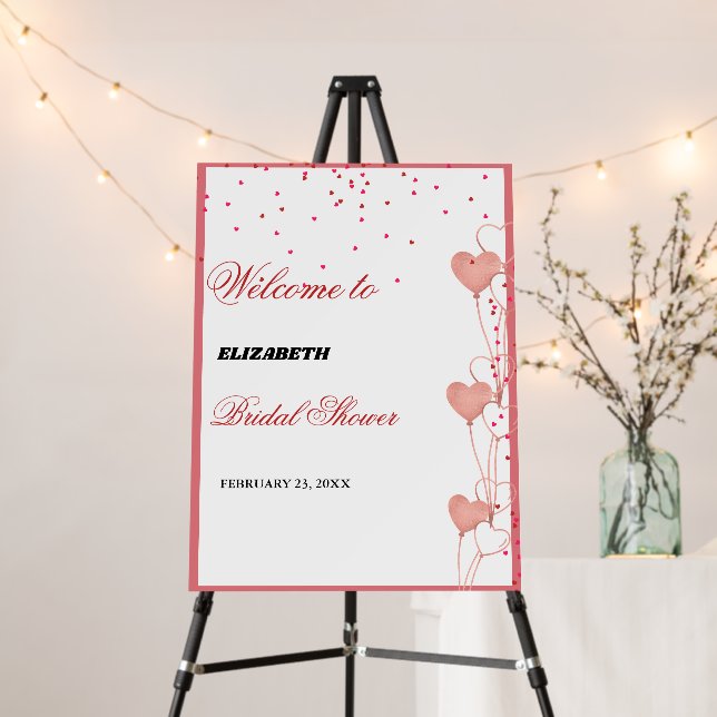 Pink Heart Valentine Rehearsal dinner Welcome Sign (In Situ (Stand))