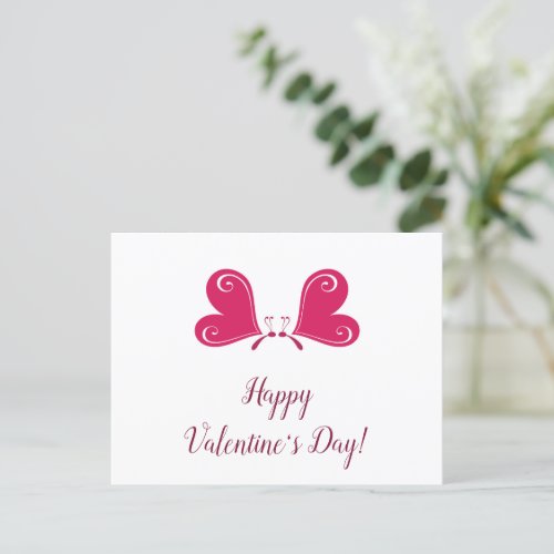 Pink Heart Valentines Butterflies Holiday Postcard