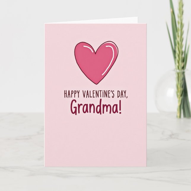 Pink Heart Valentines Day Grandma Card (Front)