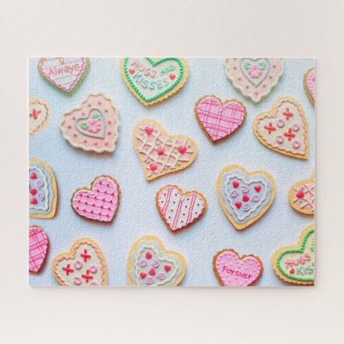 Pink Heart Valentines Day Love Cookies Jigsaw Puzzle