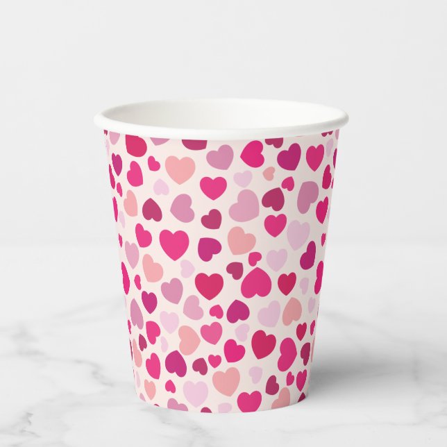 Pink Heart Valentine's Day Paper Cups (Front)
