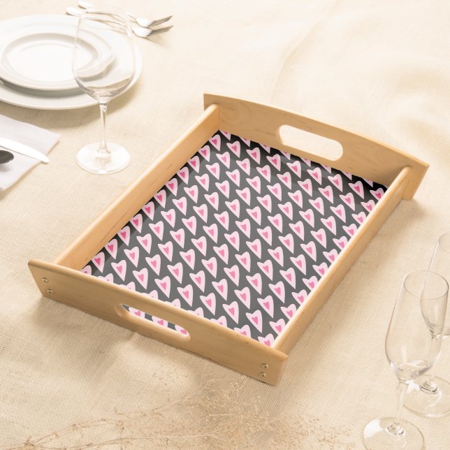Pink Heart Valentines Water Bottle Serving Tray (Front)