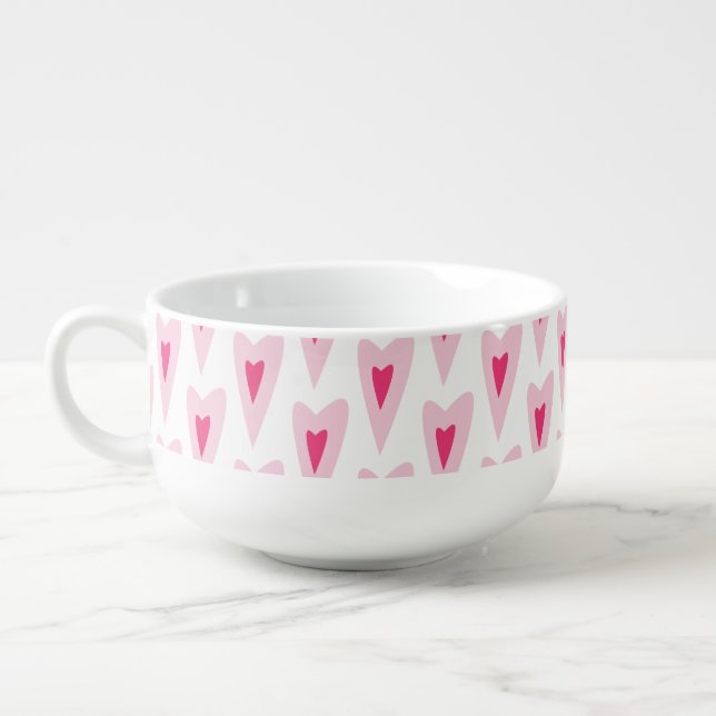 Pink Heart Valentines Water Bottle Soup Mug (Right)